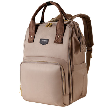 Sunveno diaper backpack with open-wide insulated storage, featuring multiple compartments and adjustable straps for convenient parenting.