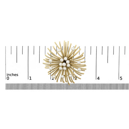 18K Yellow Gold Cultured Freshwater Pearl Starburst Brooch Pin-4