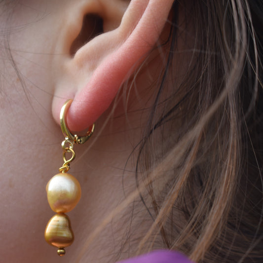 Dual Gold Tone Freshwater Pearl Earrings | by Ifemi Jewels-1