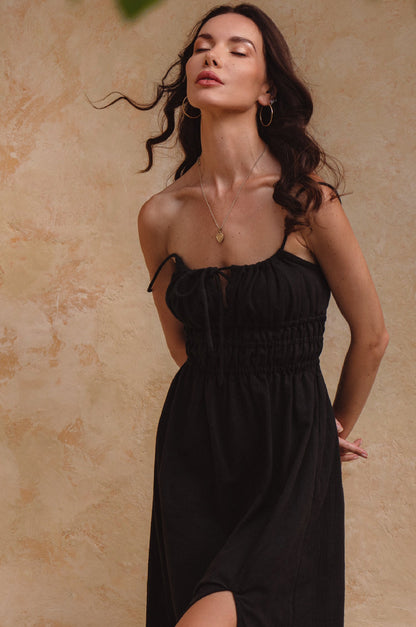 Eleanore Handcrafted Linen Midi Summer Dress-1