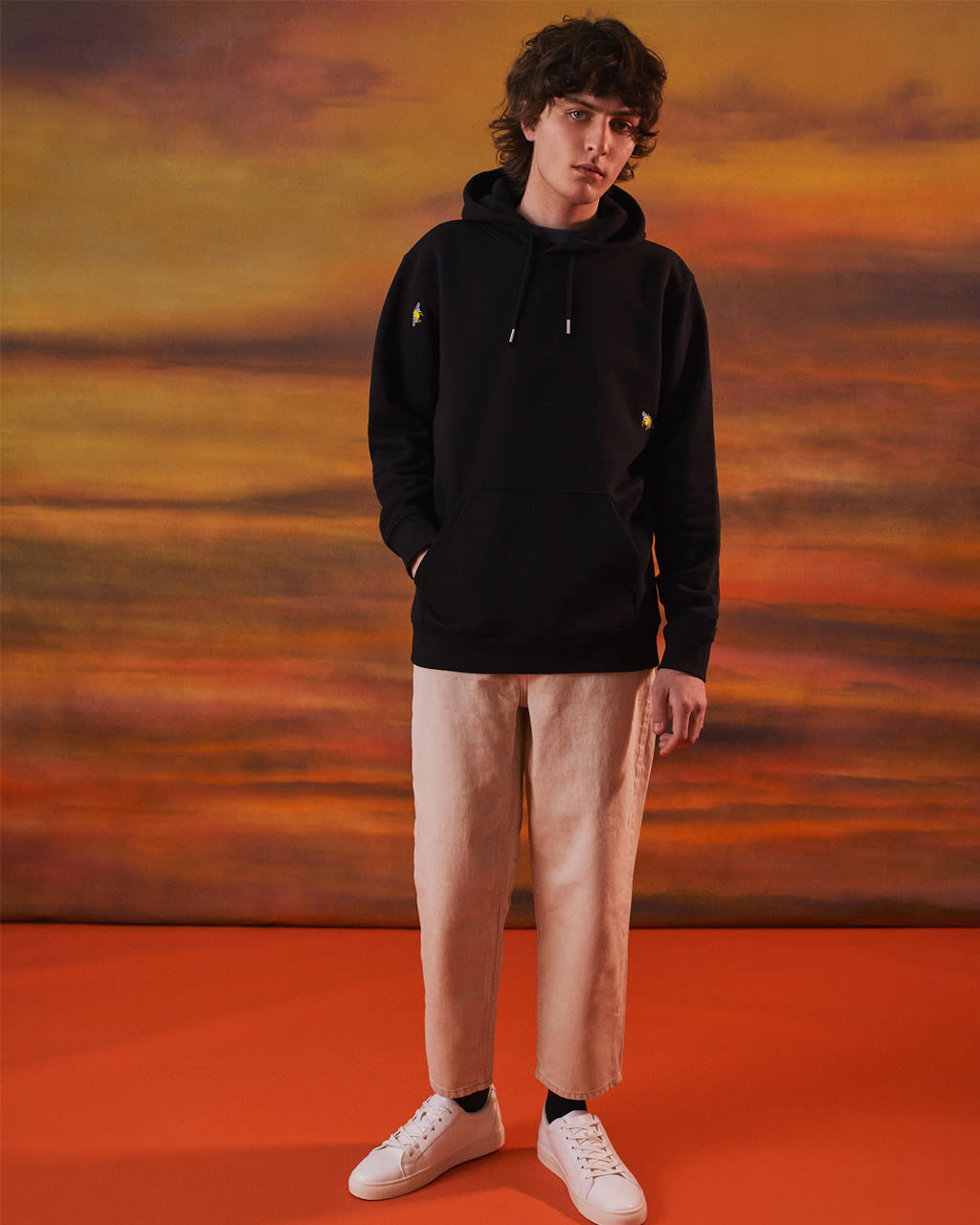 Bee Embroidered Hoodie Black Men-1