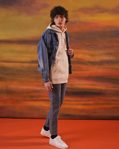 Bee Embroidered Hoodie Ecru Men-2