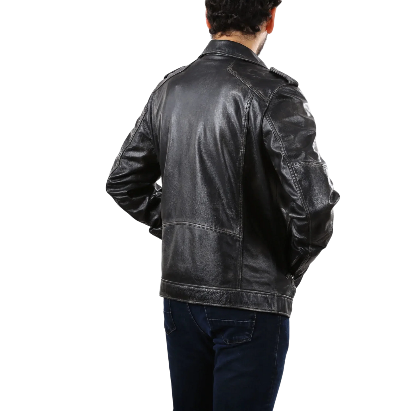 Men’s Real Leather Moto Biker Jacket-1