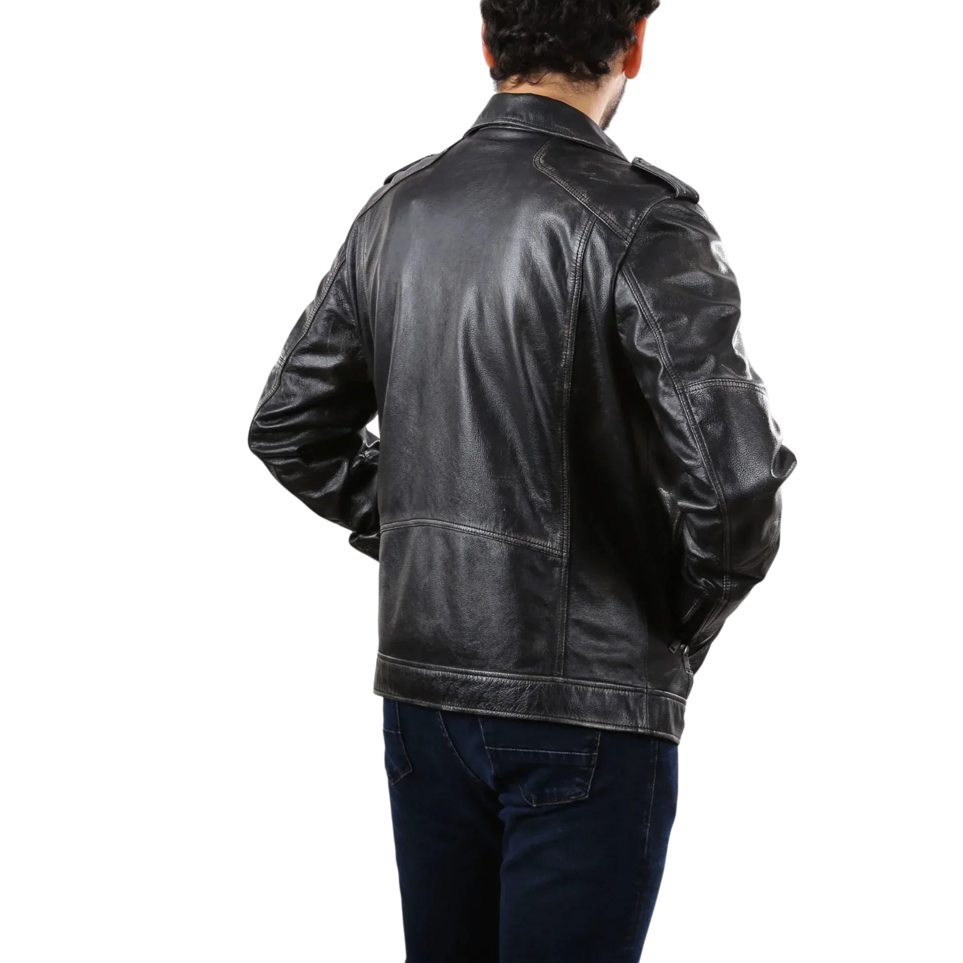 Men’s Real Leather Moto Biker Jacket-1