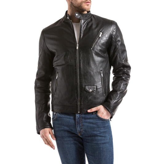 Men’s Real Leather Moto Biker Jacket-0
