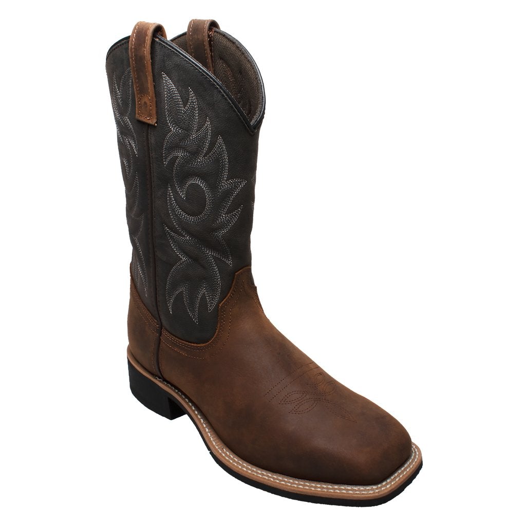 Men's 12" Work Western Square Toe Black/Brown Leather Boots-1