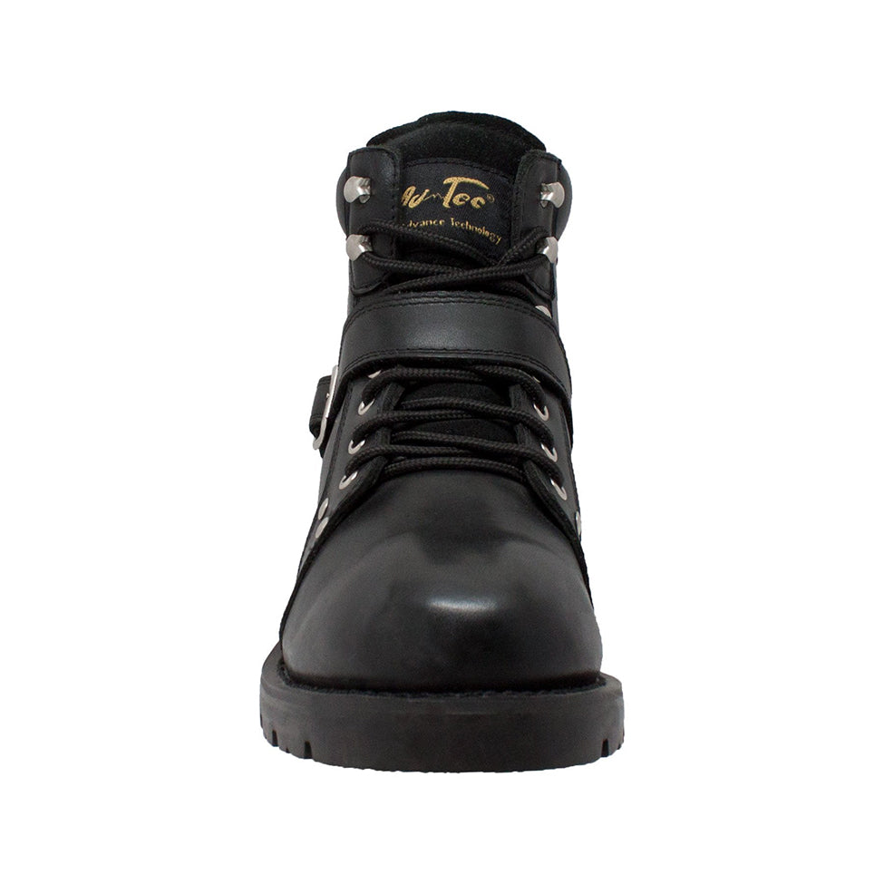 Men's 6" Reflective Double Zipper Biker Black Leather Boots-2