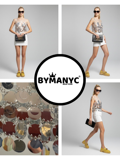 Metallic Chainmail Top with Silver Mirror Discs • BYMANYC ® New York-3