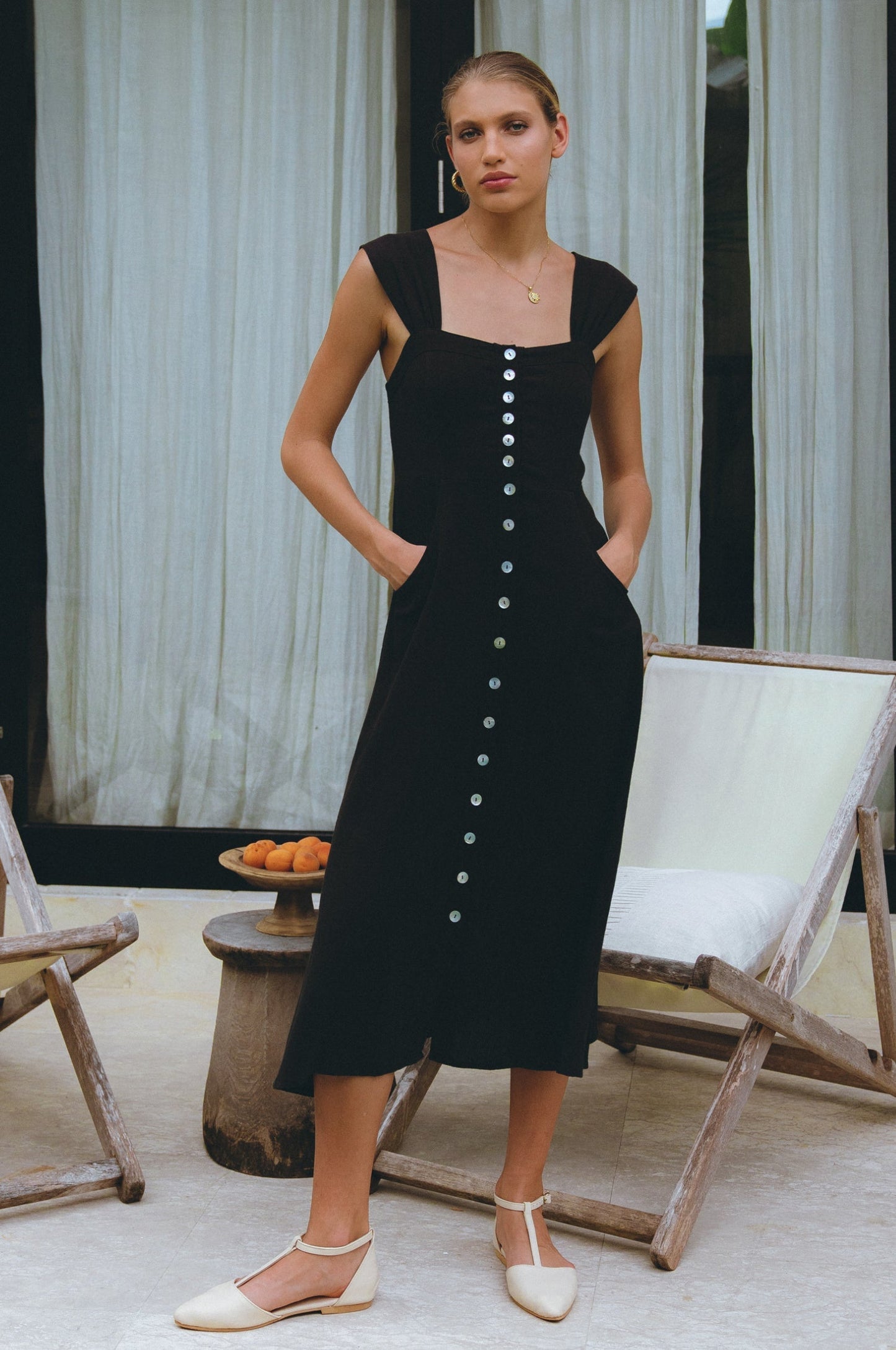 Mira Linen Midi Dress-0