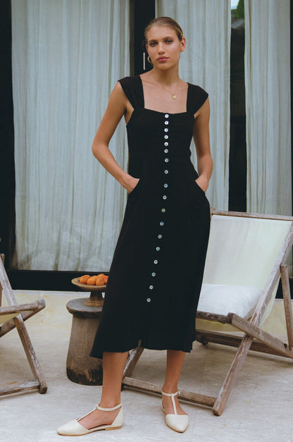 Mira Linen Midi Dress-0
