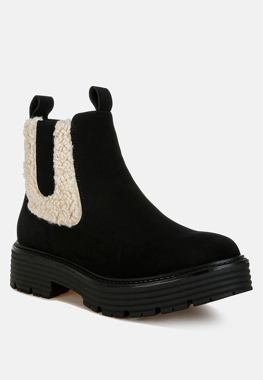 Mothman Faux Fur Detail Chunky Ankle Boots-1