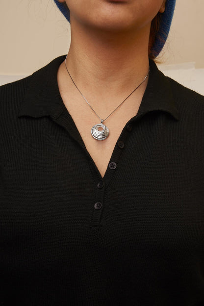 .925 Sterling Silver Endless Wave Swirl Statement Medallion 18" Pendant Necklace-2