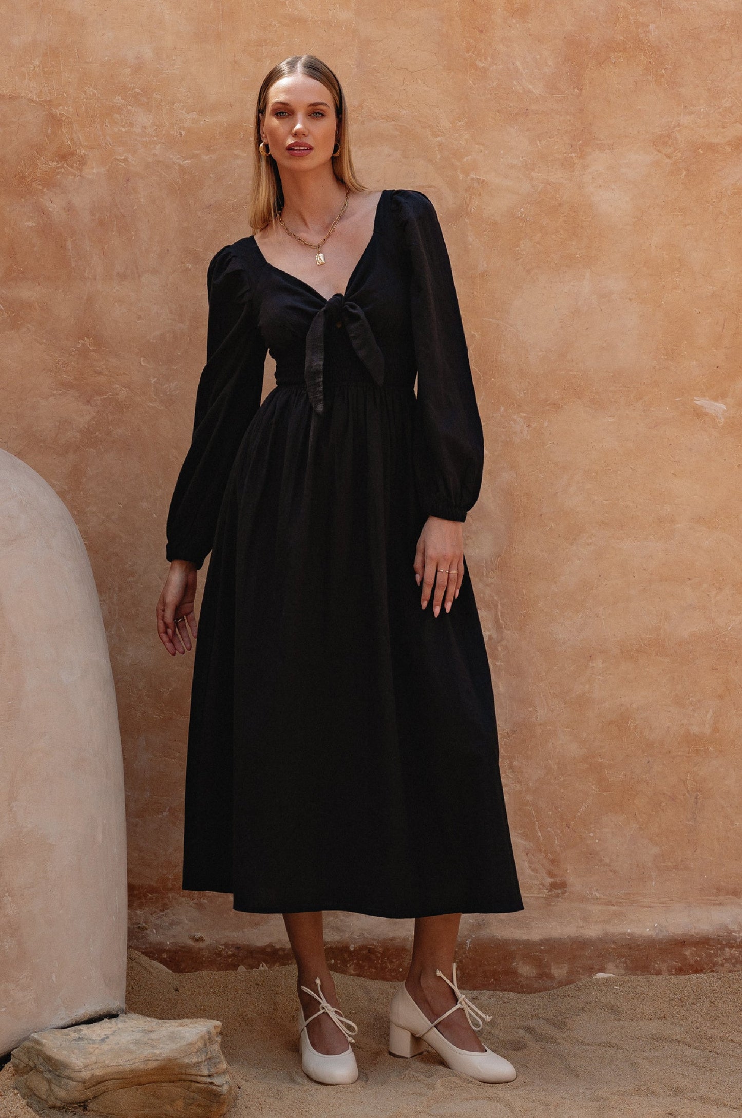 Narcisa Puff Sleeve Linen Dress-6