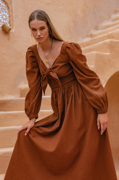 Narcisa Puff Sleeve Linen Dress-1