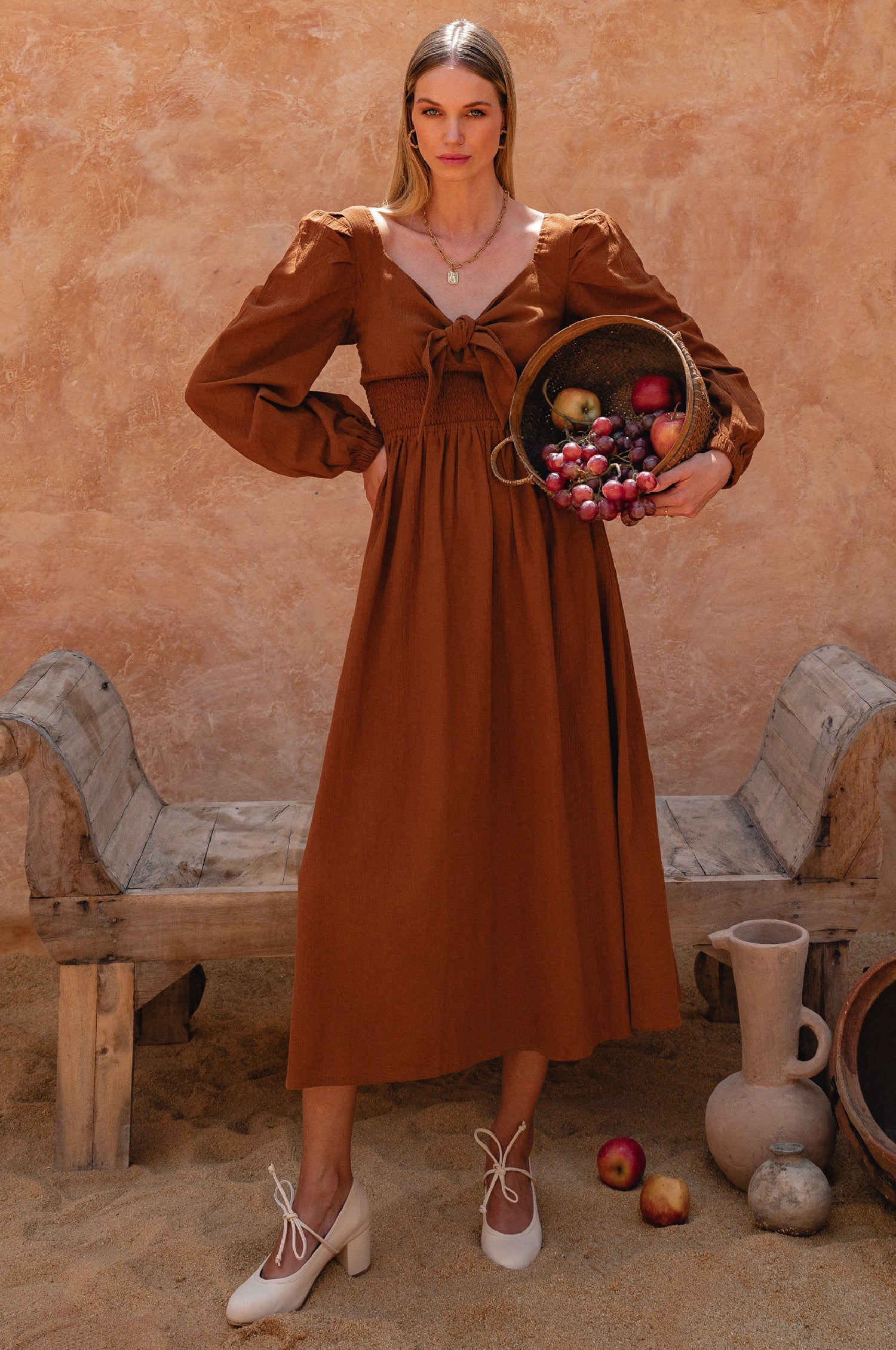 Narcisa Puff Sleeve Linen Dress-0