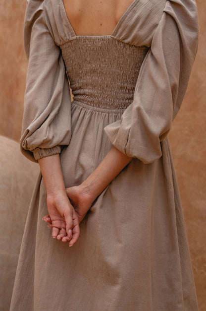 Narcisa Puff Sleeve Linen Dress-2