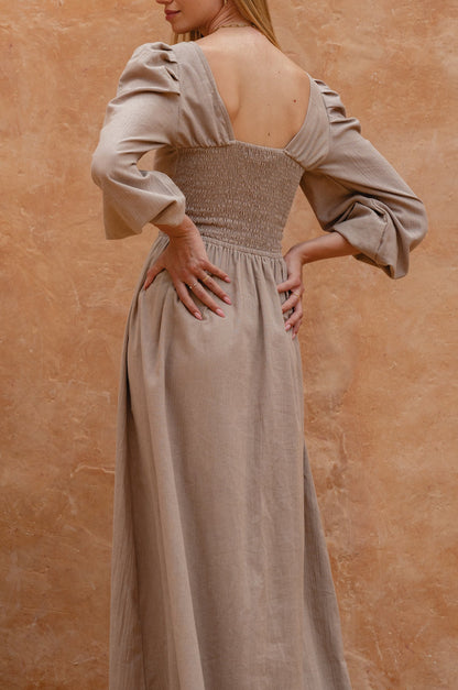 Narcisa Puff Sleeve Linen Dress-4