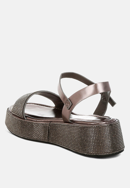 Nensis Rhinestone Embellished Flatform Sandals