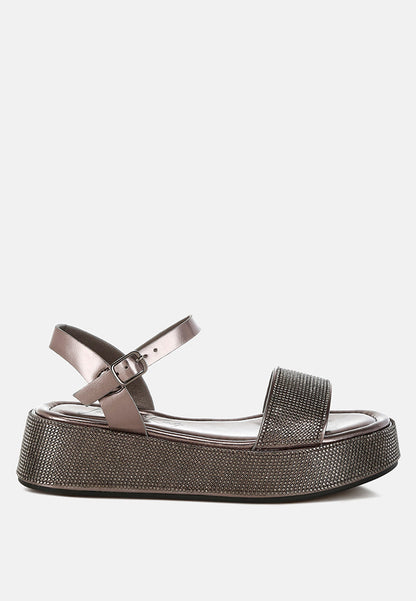 Nensis Rhinestone Embellished Flatform Sandals