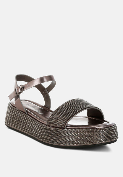 Nensis Rhinestone Embellished Flatform Sandals