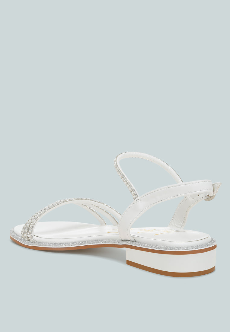 Nobbity Rhinestone Pearl Detail Flat Sandals