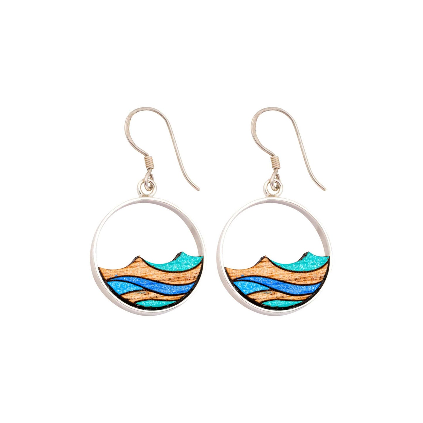 Ocean Eco-friendly Recycled Wood Silver Earrings