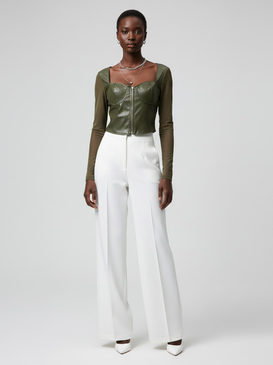 Olive Vegan Leather Corset Top PRINCE: New Colección COUTURE in NOLITA - BYMANYC ® New York-1