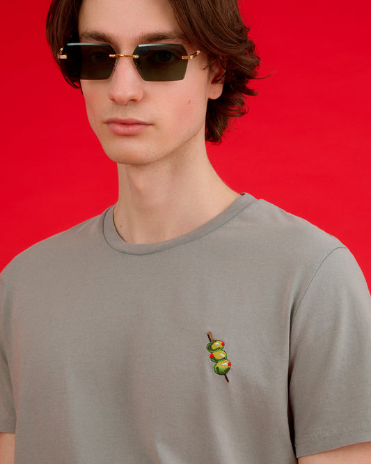 Olives Embroidered Organic Cotton T-Shirt Grey-1