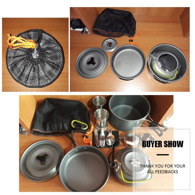 2-3 person Camping Cooking  Ware Sets Pots Pans Picnic-4