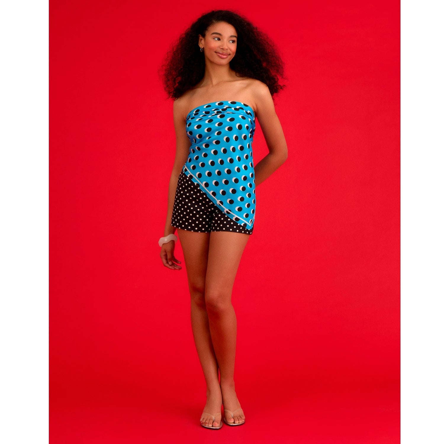 Oversized Polka Dot Silk Scarf Blue-2
