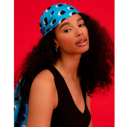 Oversized Polka Dot Silk Scarf Blue-1