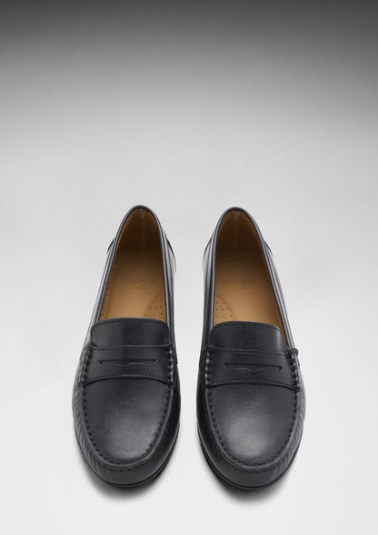 Women's Penny Loafers Leather Sole, black leather-2