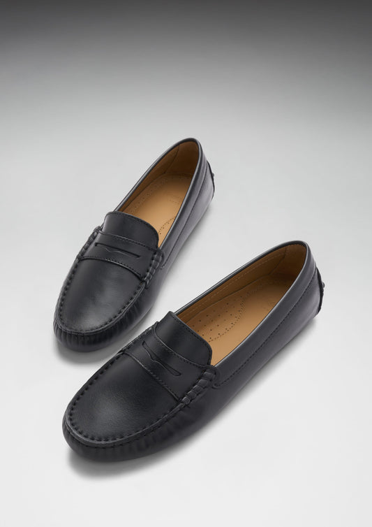 Women's Penny Driving Loafers, black leather-1