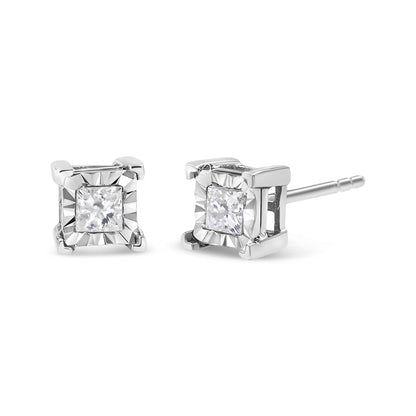 .925 Sterling Silver Miracle Set Princess-cut Diamond Solitaire Stud Earrings (H-I Color, I1-I2 Clarity)-0
