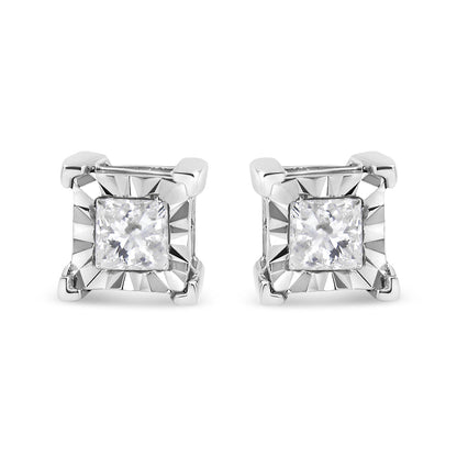 .925 Sterling Silver Miracle Set Princess-cut Diamond Solitaire Stud Earrings (H-I Color, I1-I2 Clarity)-1