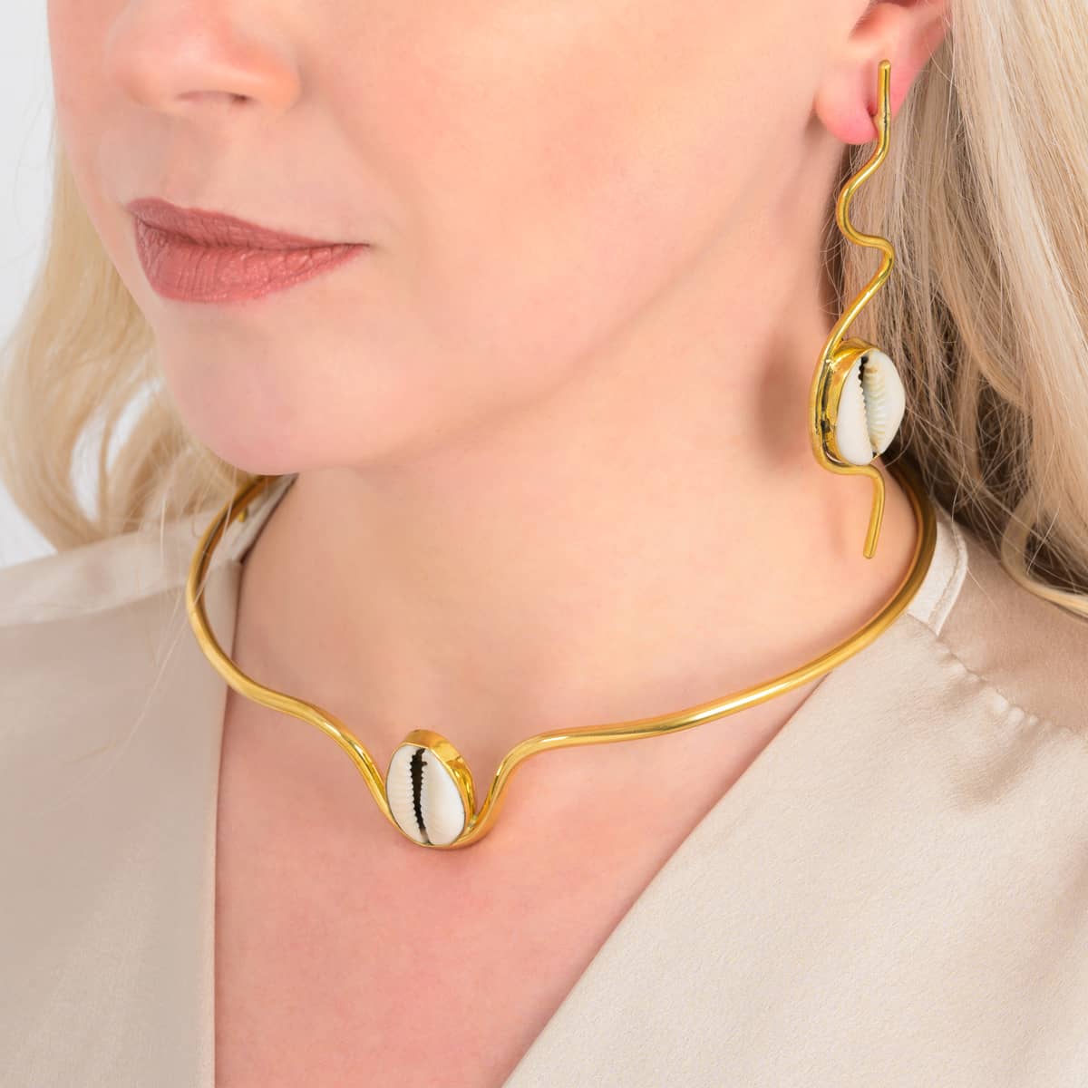 Cowrie Shell Recycled Brass Statement Earrings-2