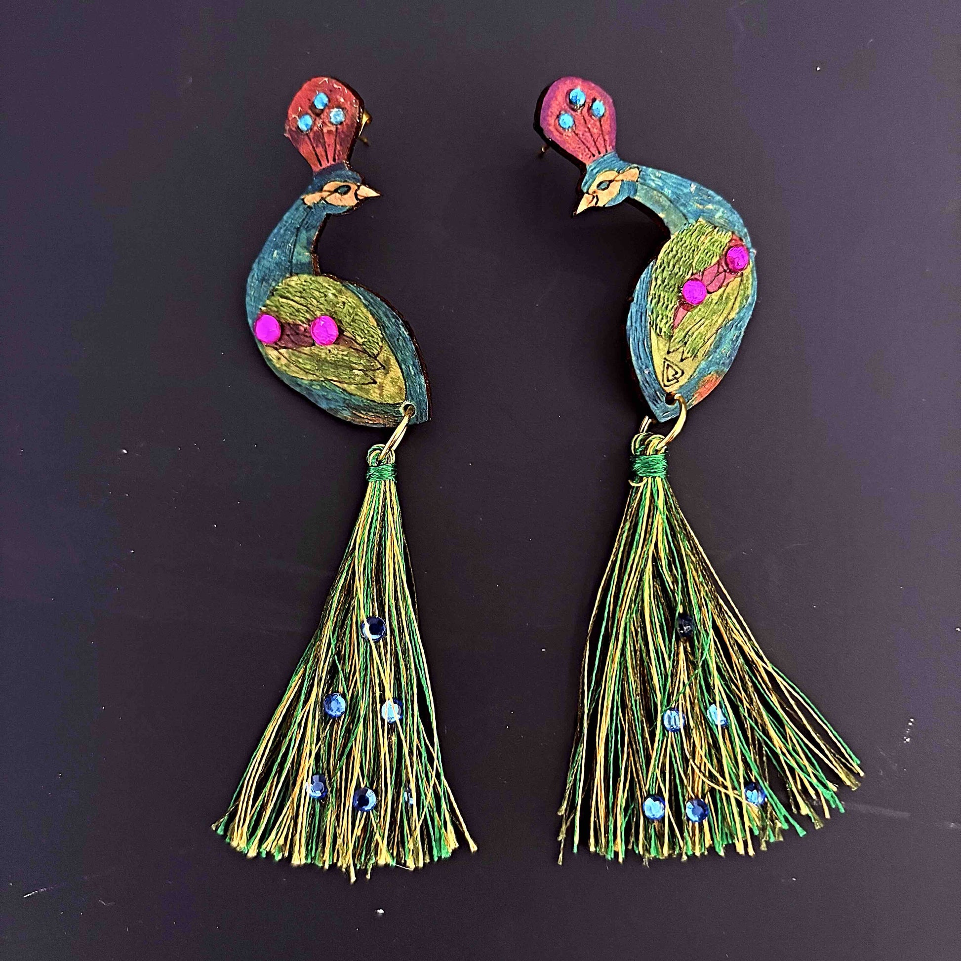 Peacock Tassel Calabash (Totumo) Earrings-1