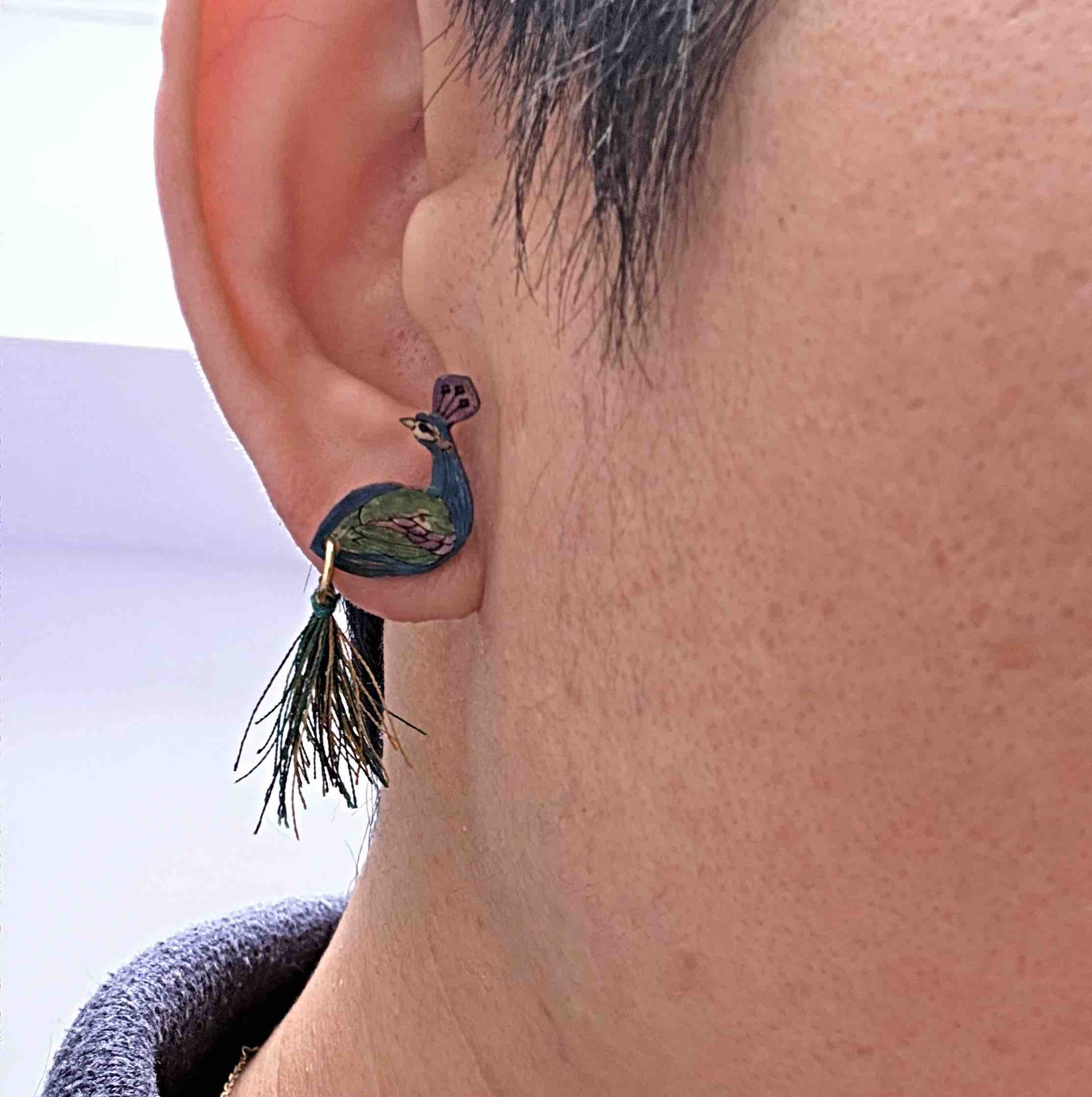 Peacock Tassel Calabash (Totumo) Earrings-2