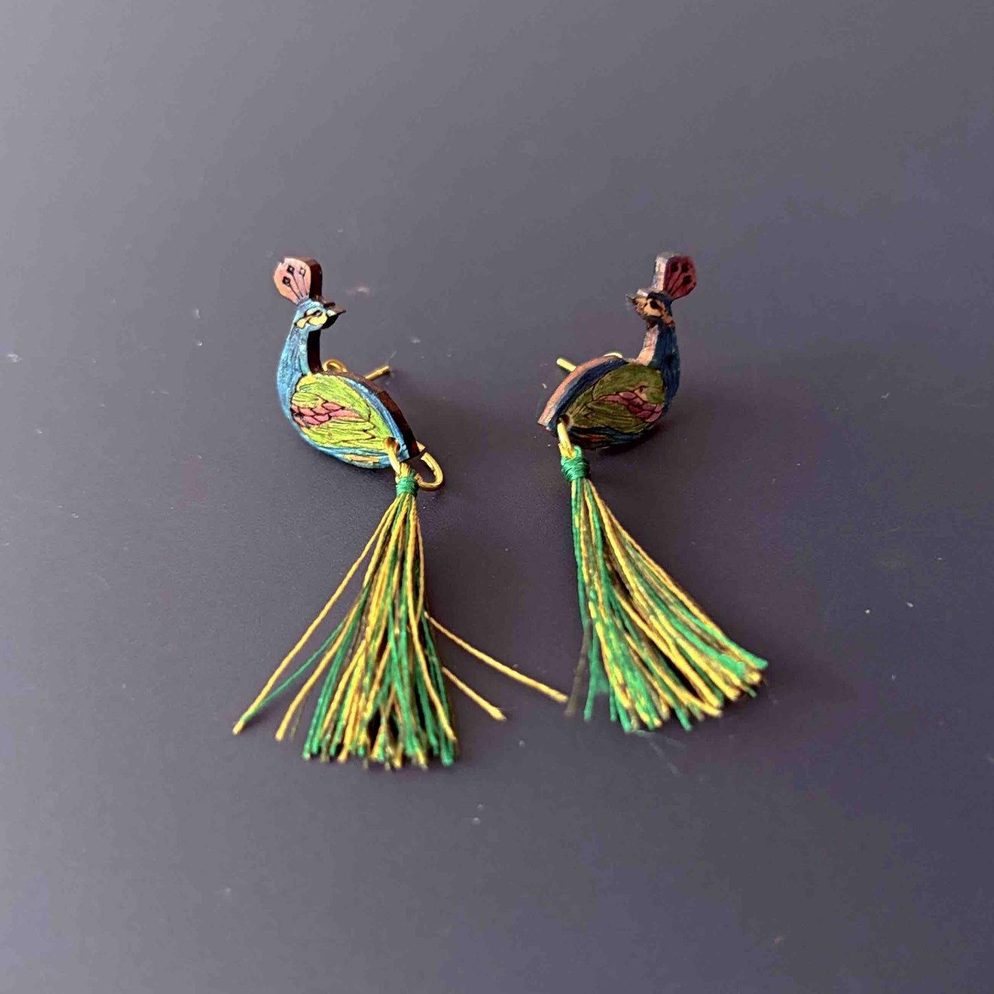 Peacock Tassel Calabash (Totumo) Earrings-3