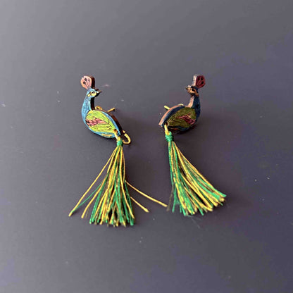 Peacock Tassel Calabash (Totumo) Earrings-3
