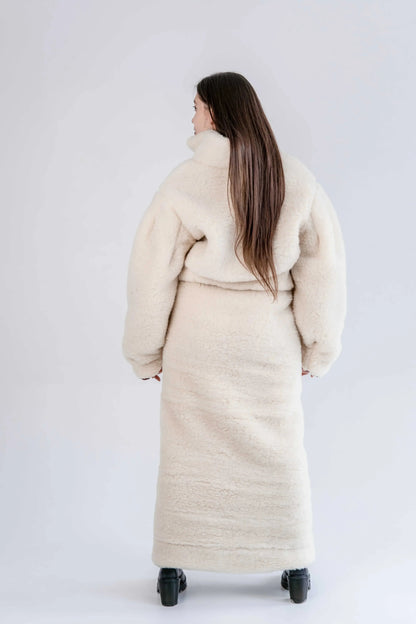 Woolen Women's Short Jacket - White-4