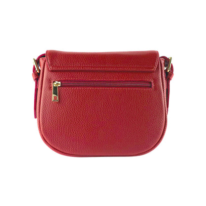 RB1002V | Made in Italy Genuine Leather Shoulder Bag with Removable Leather Shoulder Strap and Shiny Gold Metal Buckle Attachments - Red Color - Size: 26 x 20 x 10 cm.-1