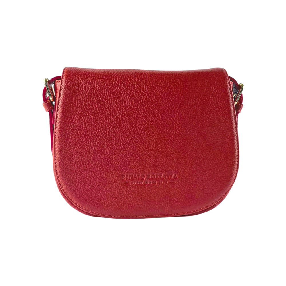 RB1002V | Made in Italy Genuine Leather Shoulder Bag with Removable Leather Shoulder Strap and Shiny Gold Metal Buckle Attachments - Red Color - Size: 26 x 20 x 10 cm.-4