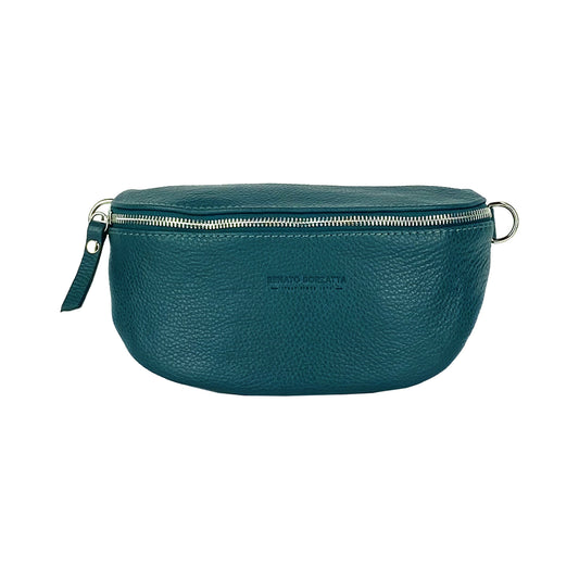 RB1015BZ | Fanny pack with removable shoulder strap in Genuine Leather Made in Italy. Polished Nickel metal snap hook attachments - Brassy color - Dimensions: 24 x 14 x 7-1