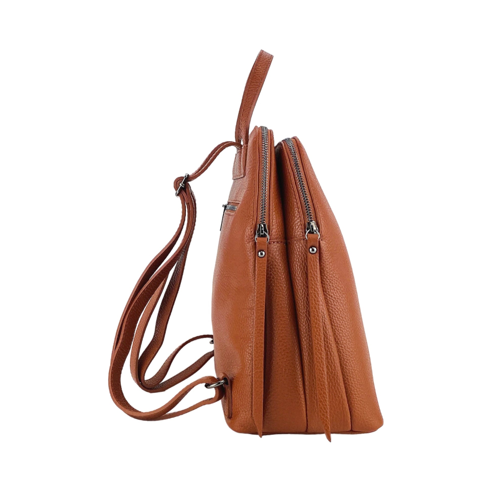RB1018AM | Women's Double Compartment Backpack in Genuine Leather Made in Italy with adjustable shoulder straps. Gunmetal hardware - Paprika color - Dimensions: 26 x 30 x 14.5 cm.-3