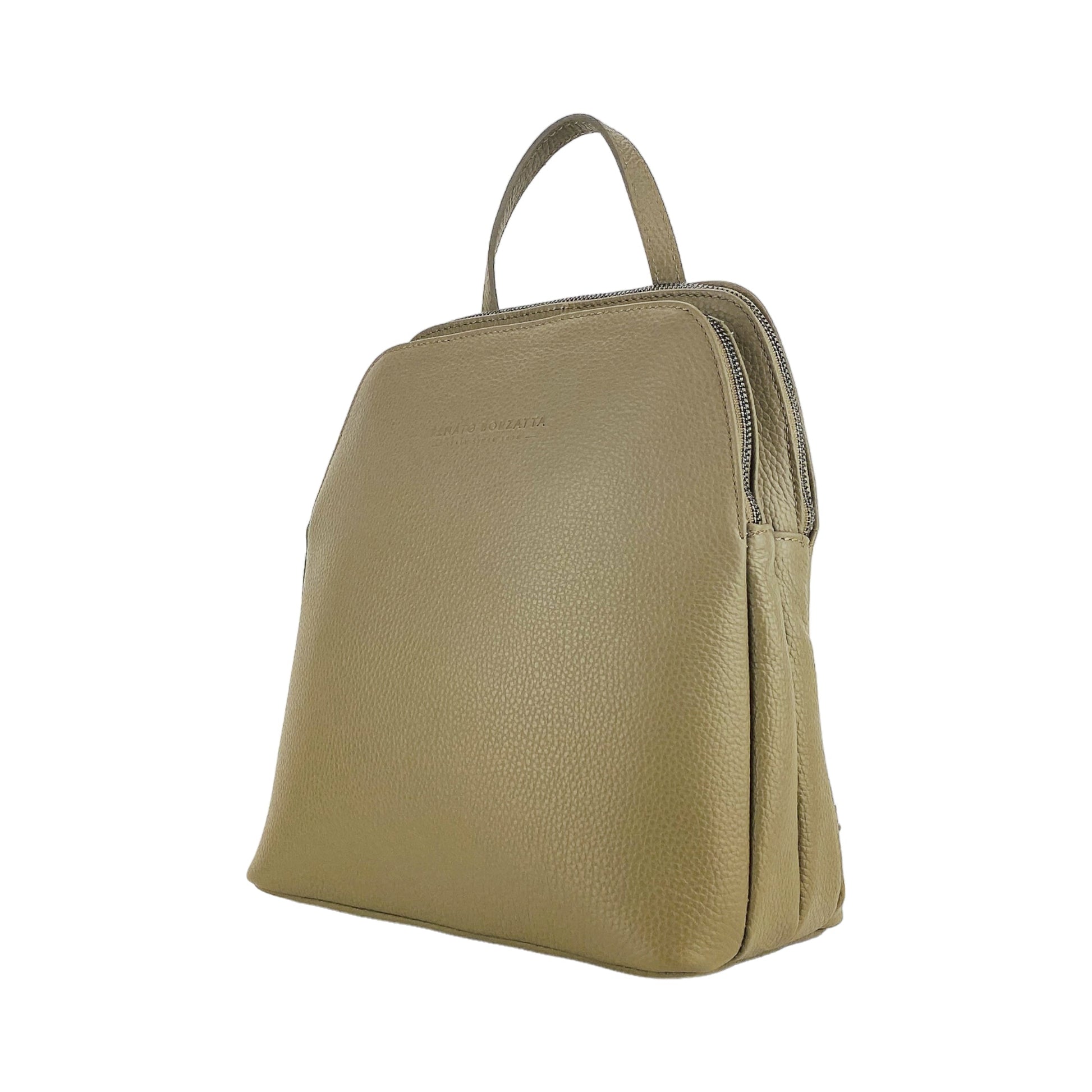 RB1018AQ | Women's Double Compartment Backpack in Genuine Leather Made in Italy with adjustable shoulder straps. Gunmetal metal hardware - Taupe color - Dimensions: cm 26 x 30 x 14.5-1