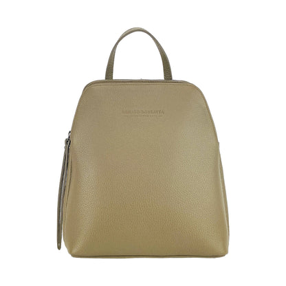 RB1018AQ | Women's Double Compartment Backpack in Genuine Leather Made in Italy with adjustable shoulder straps. Gunmetal metal hardware - Taupe color - Dimensions: cm 26 x 30 x 14.5-2