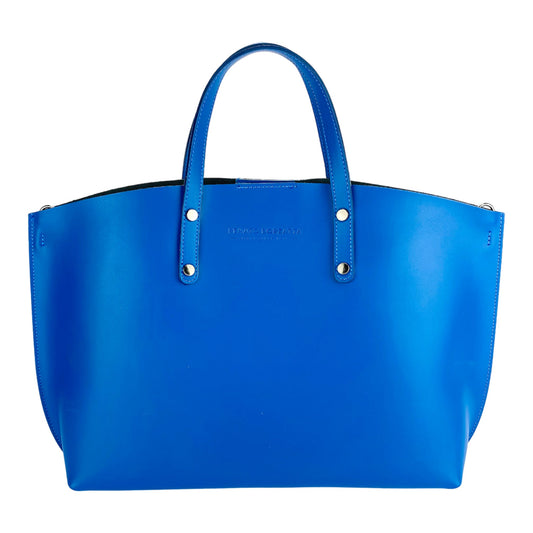 RB1024CH | Women's Hand Bag in Genuine Leather Made in Italy with removable shoulder strap. Large removable internal bag. Shiny Gunmetal Accessories - Royal Blue color - Dimensions: cm 48x31x11-1