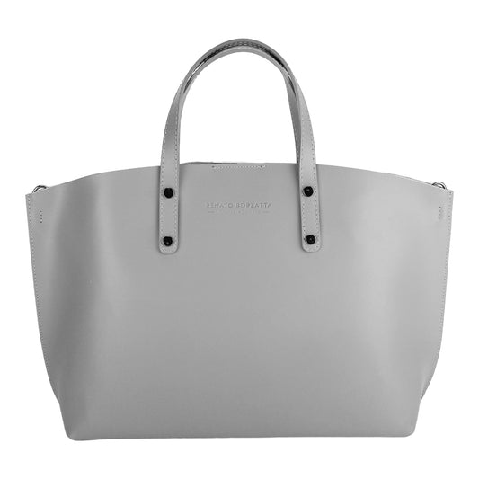 RB1024F | Women's Hand Bag in Genuine Leather Made in Italy with removable shoulder strap. Large removable internal bag. Polished Gunmetal Accessories - Grey color - Dimensions: cm 48x31x11-1