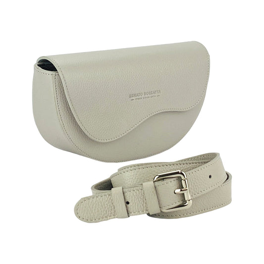 RB1027BO | Women's Rounded Bandolier Bag in Genuine Leather Made in Italy. Removable and adjustable leather shoulder strap. Polished Nickel hardware - Ice color - Dimensions: 25 x 15 x 9 cm.-0